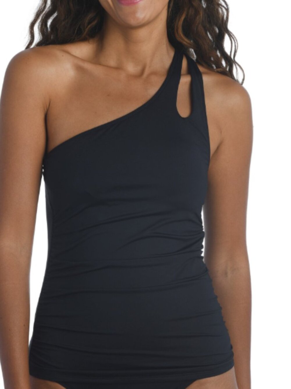 La Blanca Women's One Shoulder Keyhole Swim Tankini Black Size 10 12657